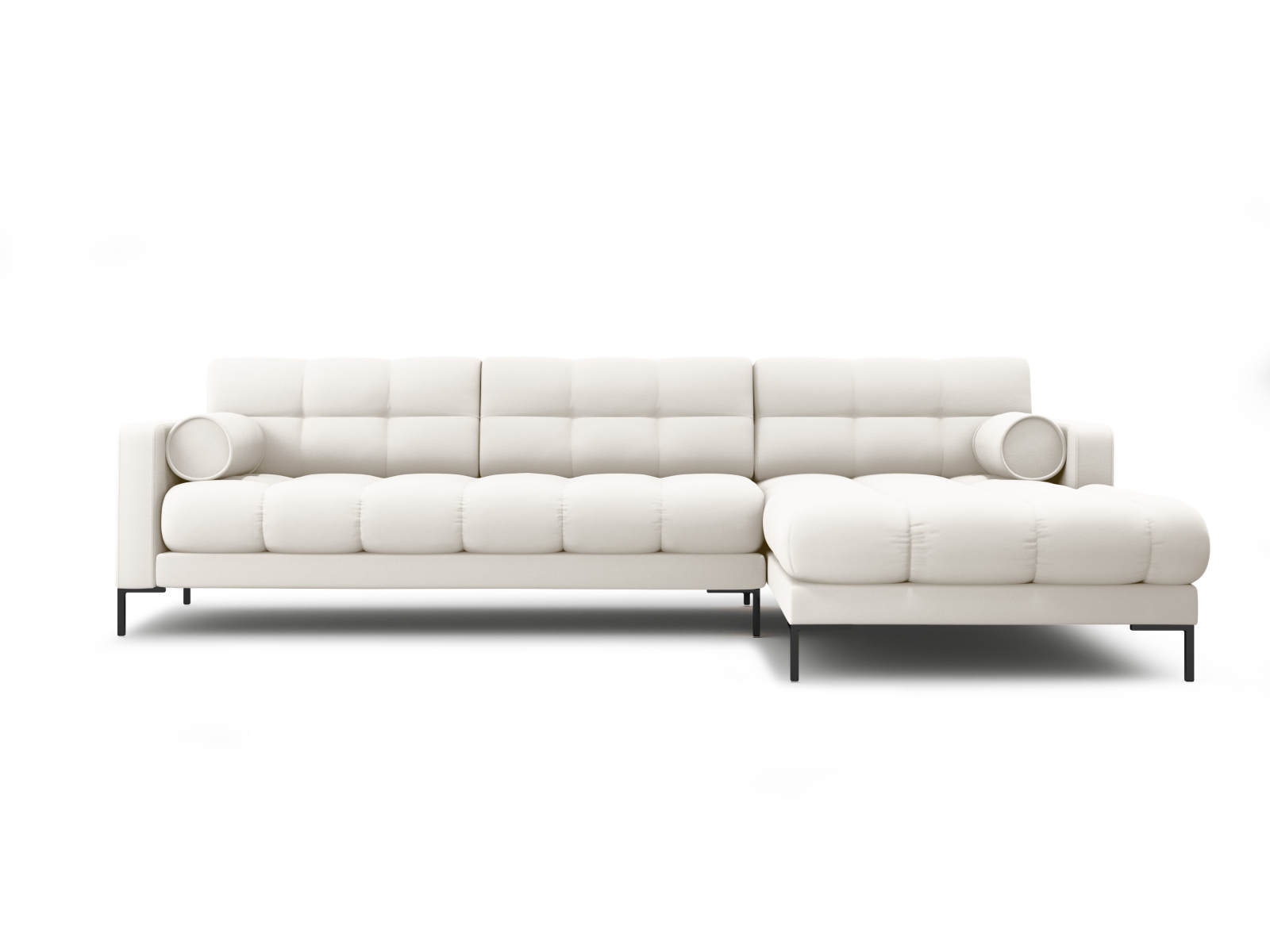 Cosmopolitan Design Ecksofa Bali 5-Sitzer Strukturierter Stoff Neve Helles Beige Rechts Beine Schwarzes Metall
