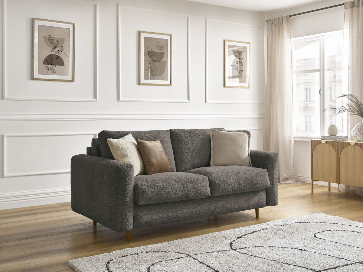 Bobochic Cocoone Schlafsofa 3-Sitzer Bouclé-Stoff Braun, Liegefläche 140 × 200 cm