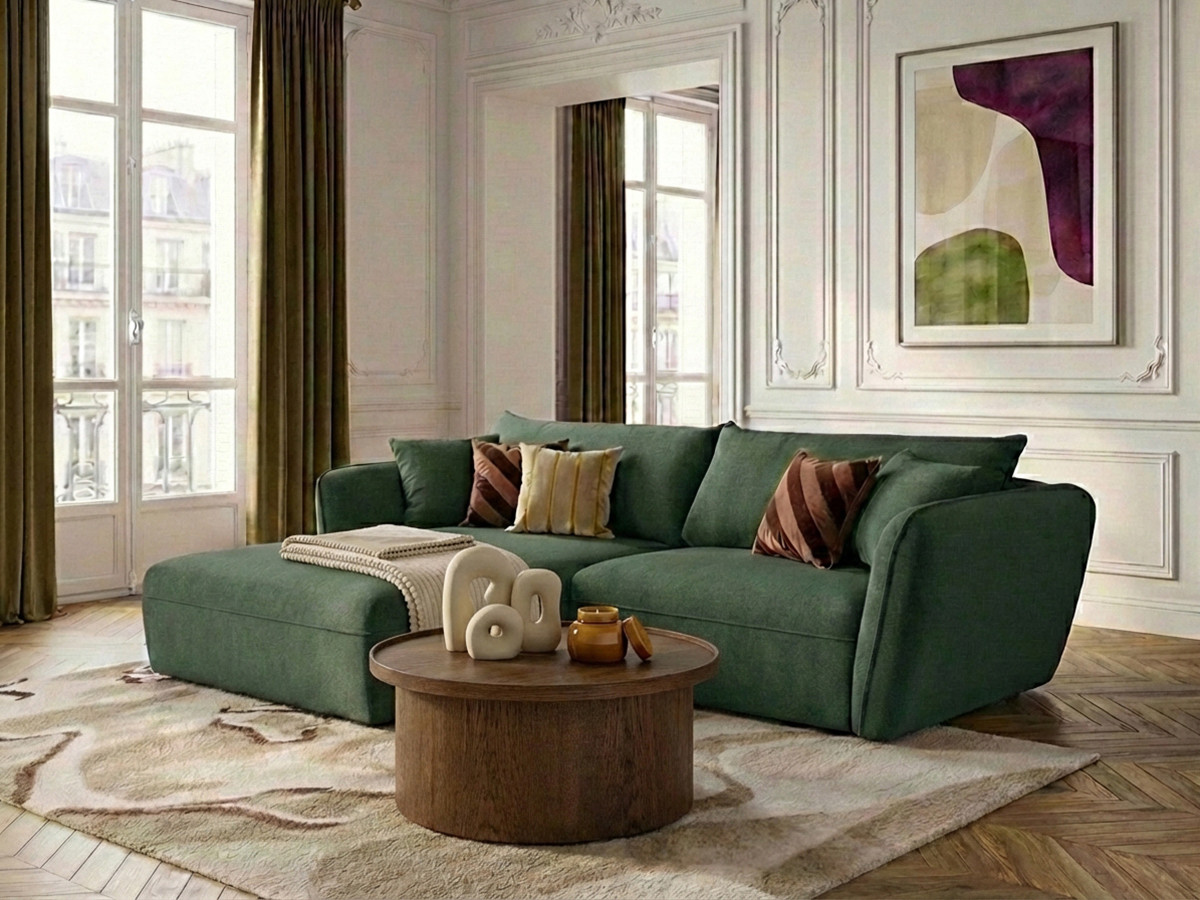 Bobochic Luigi Ecksofa Strukturstoff Grün Ecke links