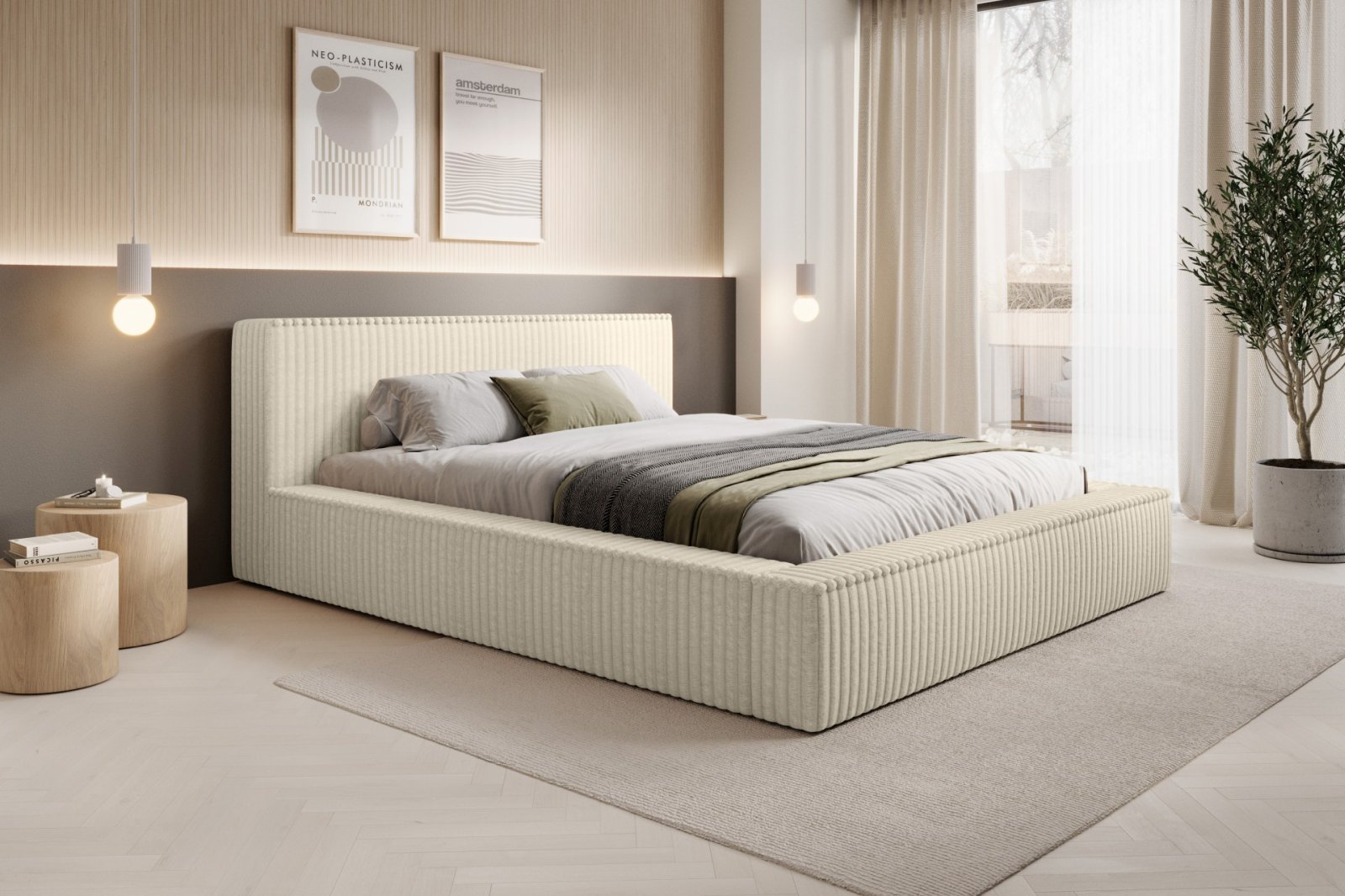 Polsterbett Lento Softcord mit Fellstruktur 160x200 mit Metallrahmen Vito 23
