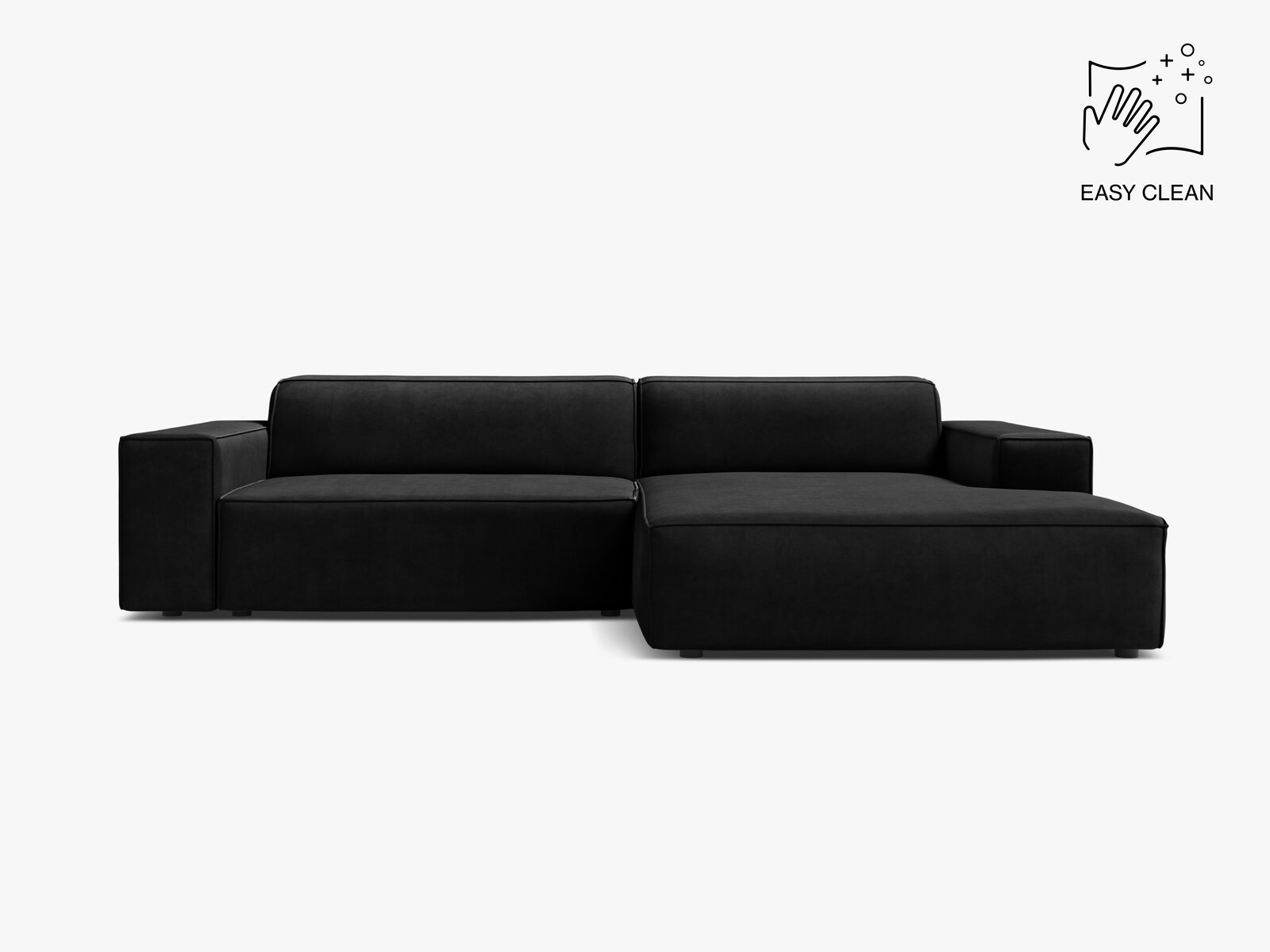 Micadoni Ecksofa Jodie 3-Sitzer Samt Venus Schwarz Rechts