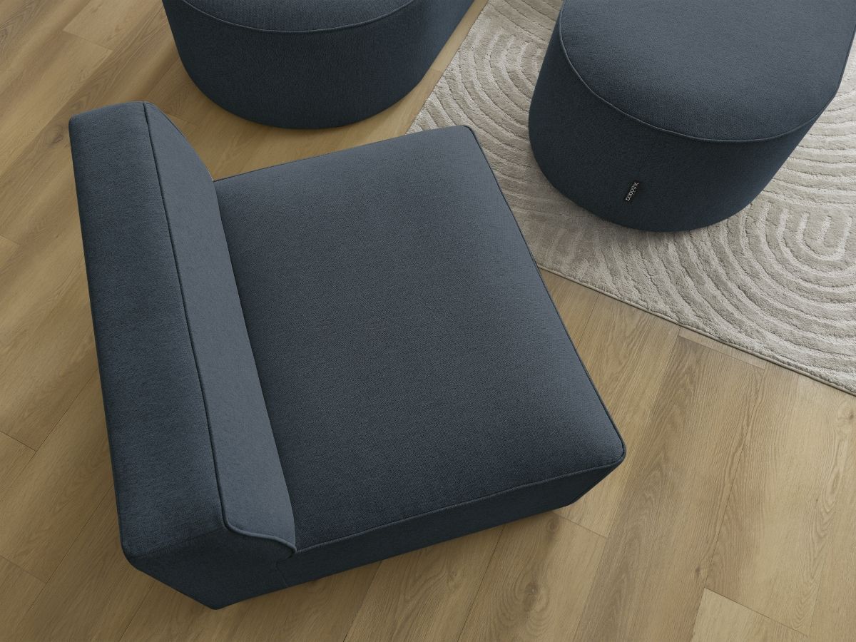 Bobochic Rousseau Ecksofa mit Sofamodul und Pouf Melange-Stoff Dunkelblau Ecke rechts