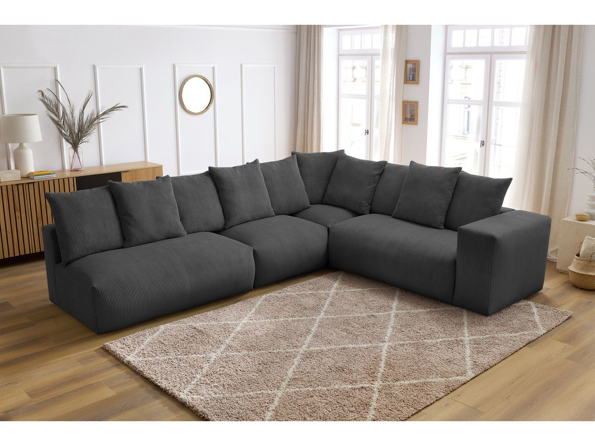 Bobochic Voltaire Ecksofa 322 × 268 cm Cordsamt Dunkelgrau Ecke rechts