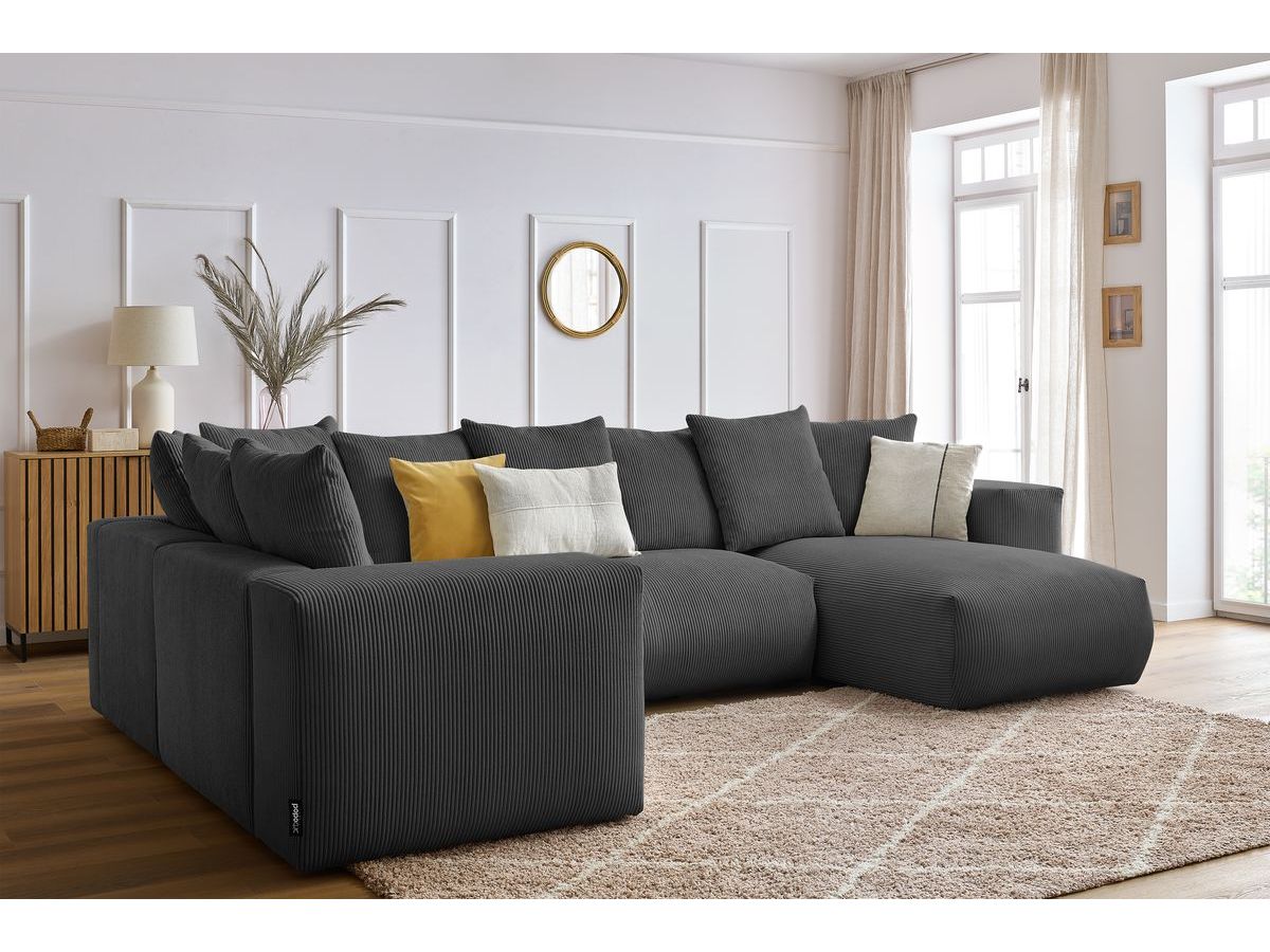 Bobochic Voltaire Wohnlandschaft 356 × 214 cm Cordsamt Dunkelgrau Ecke rechts