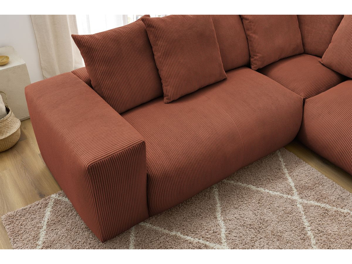 Bobochic Voltaire Ecksofa mit Pouf 322 × 268 cm Cordsamt Orange Ecke links