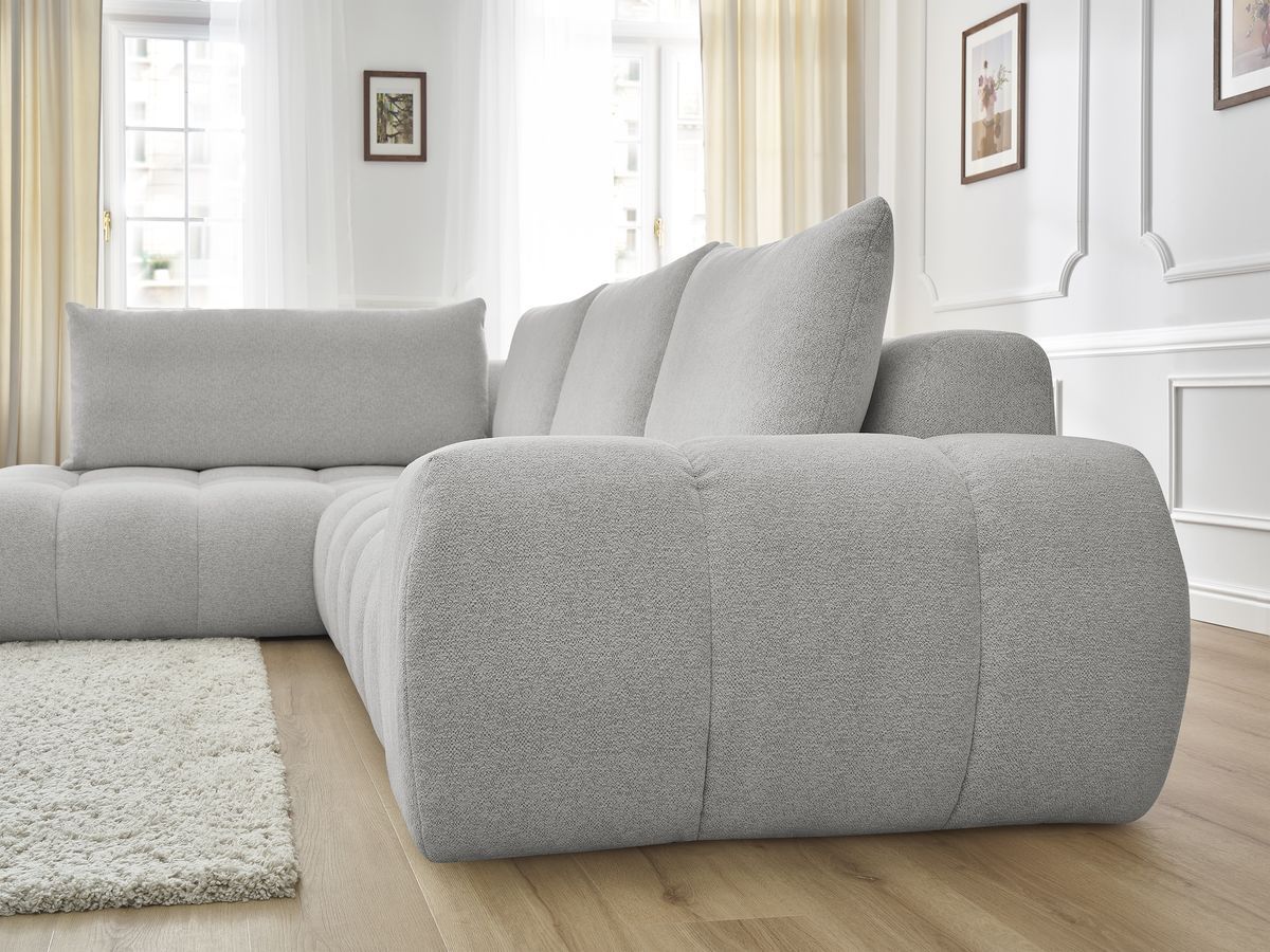 Bobochic Everest Ecksofa, 4 Kissen Melange-Stoff Hellgrau Ecke links