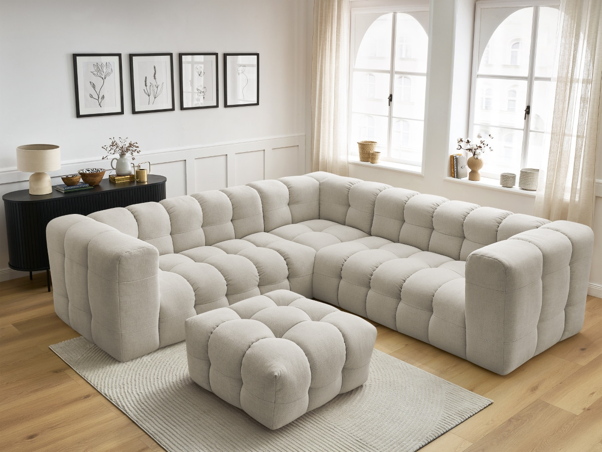 Bobochic Cloud Ecksofa mit Pouf 268 × 110 cm Stoff Beige