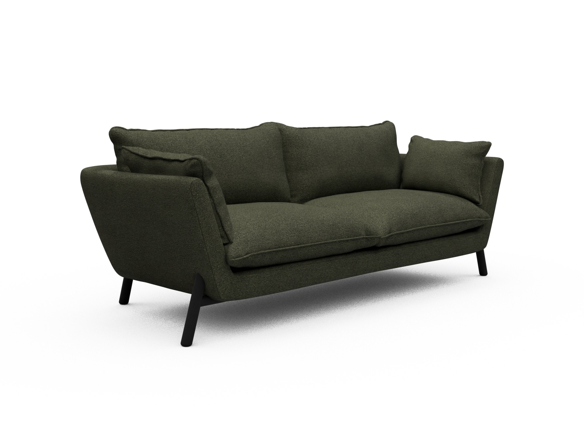 Skandi Home Sofa Emil Soft 3-Sitzer Beinfarbe Eiche Schwarz Boucle-Forest-Green moebelfaktor