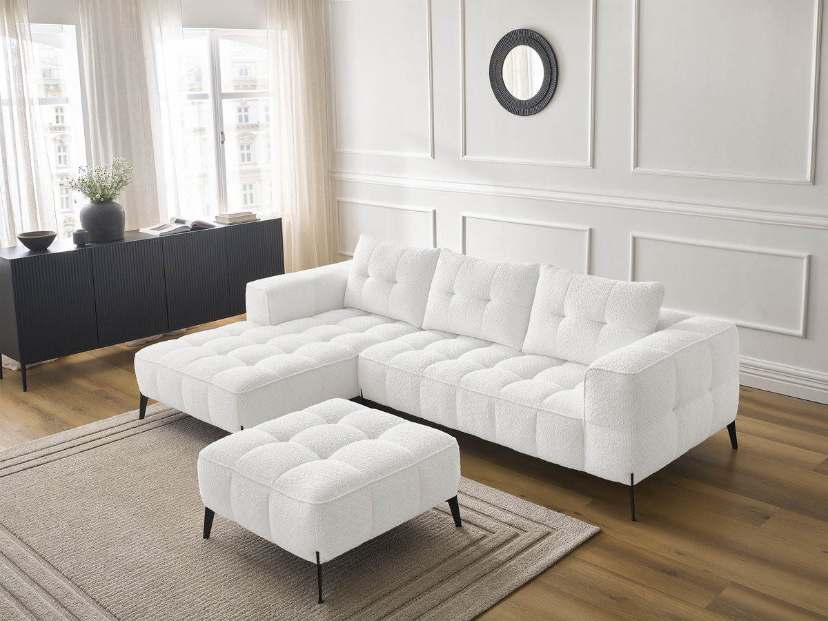 Bobochic Anis Ecksofa mit Pouf Bouclé-Stoff Weiß Ecke links