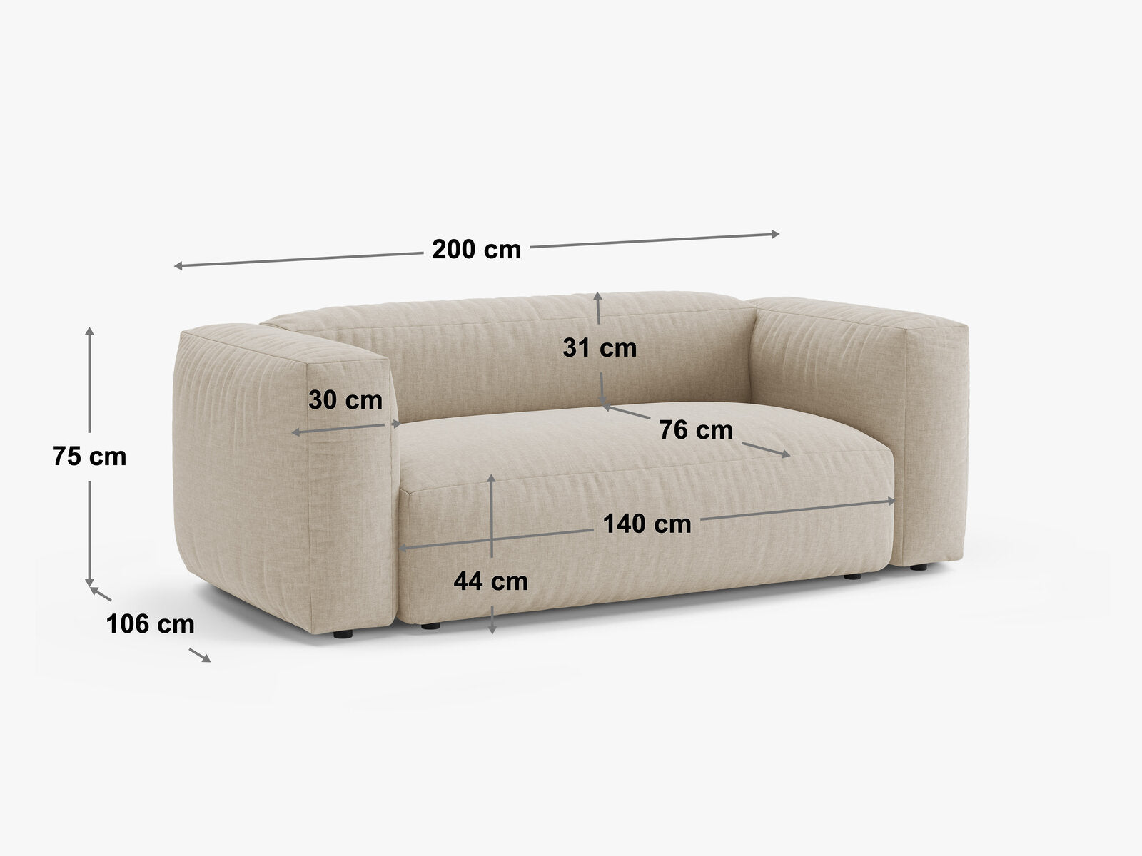 Micadoni Martina Sofa 2-Sitzer Strukturierter Stoff Boston Helles Beige