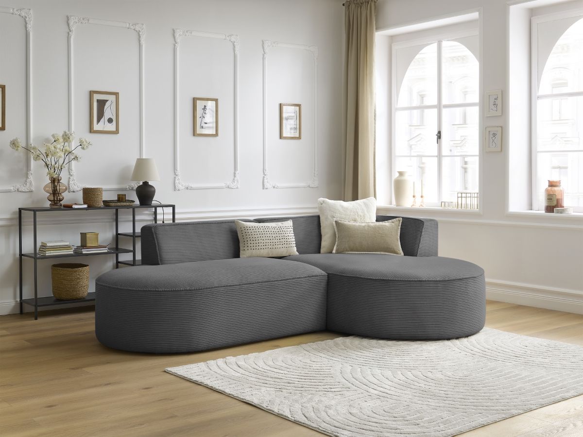 Bobochic Rousseau Ecksofa Cordsamt Dunkelgrau Ecke rechts