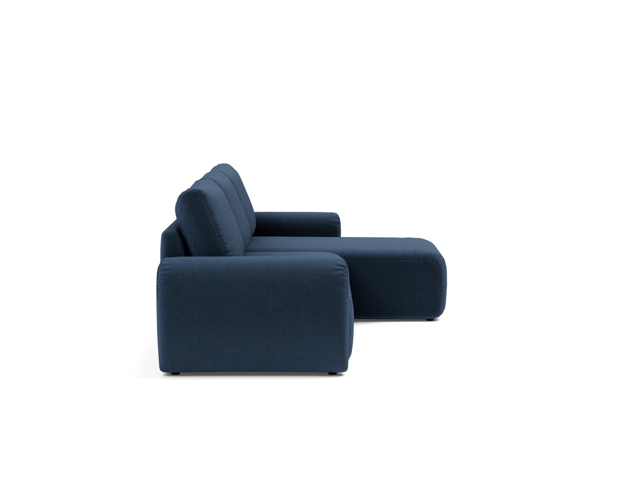 Schlafsofa Norum mit Chaiselongue und Curve-Armlehnen Chenille Esina 414-Indigo-Blue