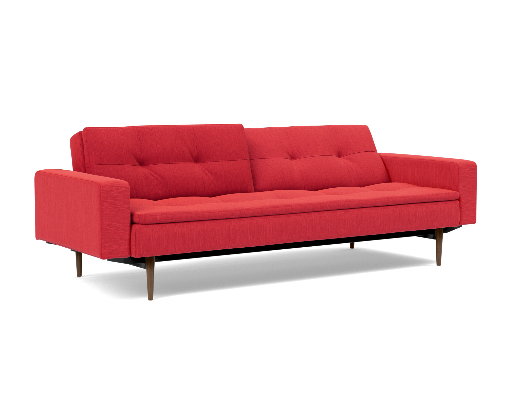 Schlafsofa Dublexo mit Armlehnen Flachgewebe Elegance 511-Red Beine Styletto Eiche dunkel