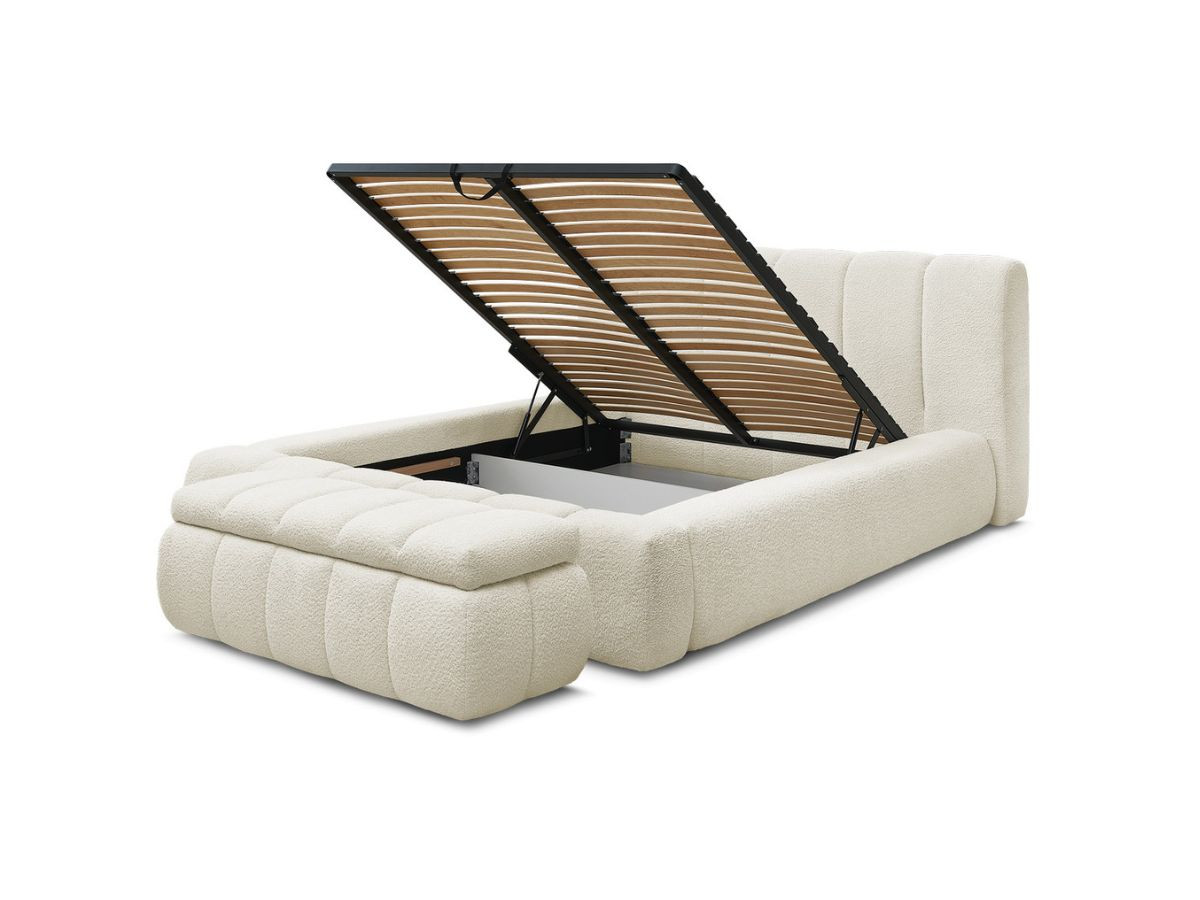 Bobochic Denali Polsterbett mit Bettkasten mit Bettbank Bouclé-Stoff Weiß, Liegefläche 180 × 200 cm