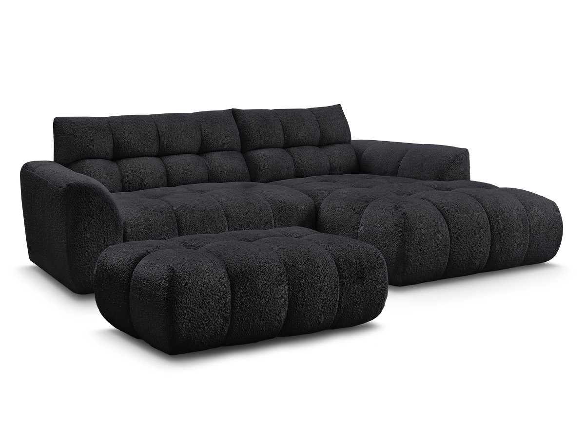 Bobochic Jaya Ecksofa mit Pouf Chenille Schwarz Ecke rechts