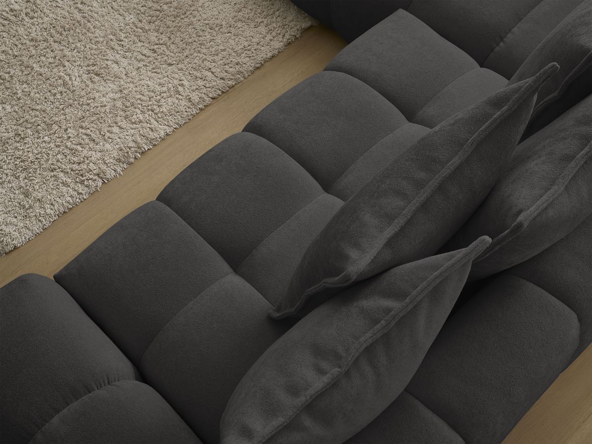 Bobochic Everest Ecksofa mit Schlaffunktion und Bettkasten 320 × 212 cm, 10 Kissen Strukturstoff Schwarz Ecke links