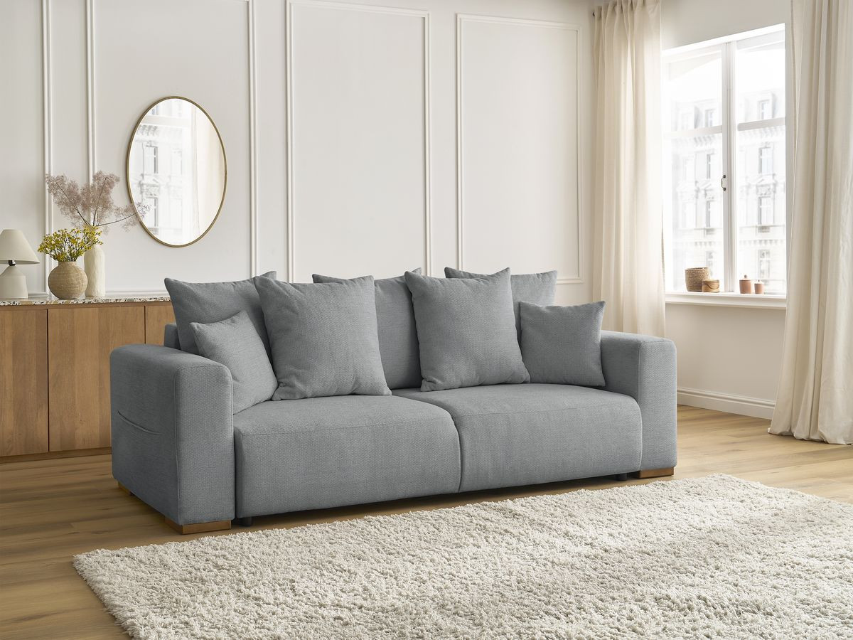 Bobochic Sidonie Schlafsofa 3-Sitzer mit Bettkasten Melange-Stoff Dunkelgrau