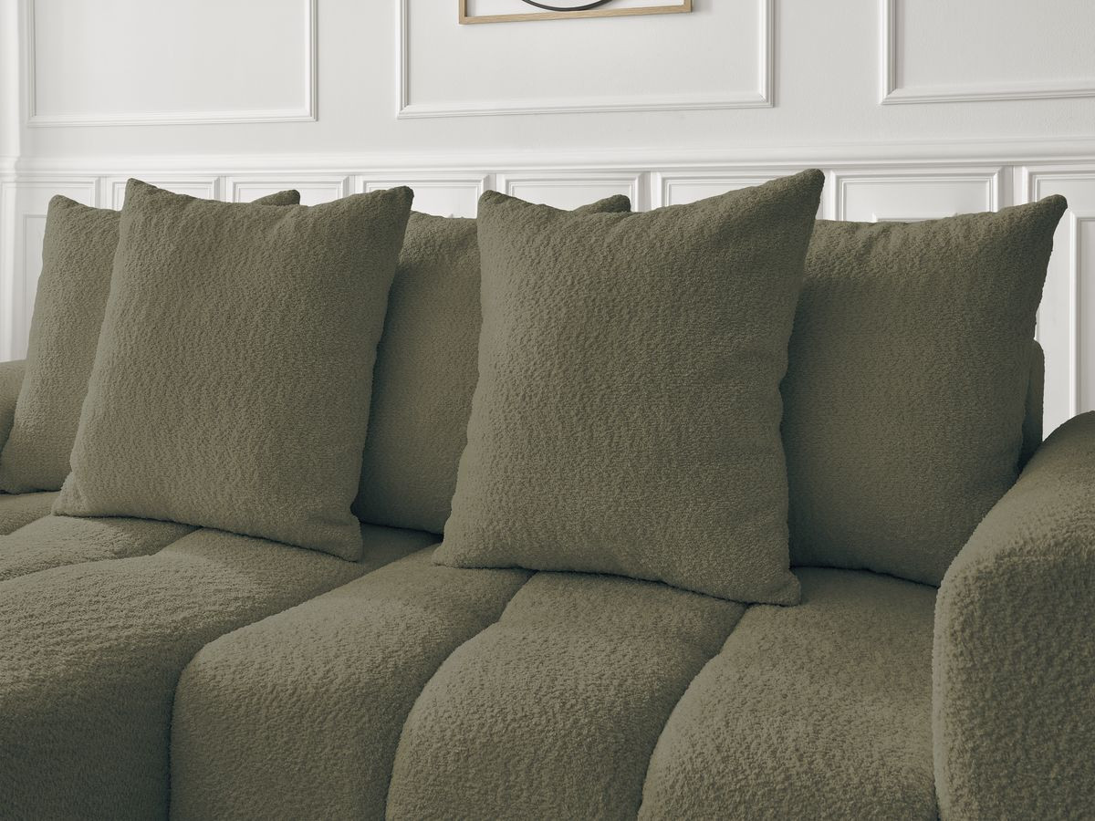Bobochic Roxelane Ecksofa mit Schlaffunktion und Bettkasten und Pouf 258 × 150 cm Bouclé-Stoff Grün Ecke links