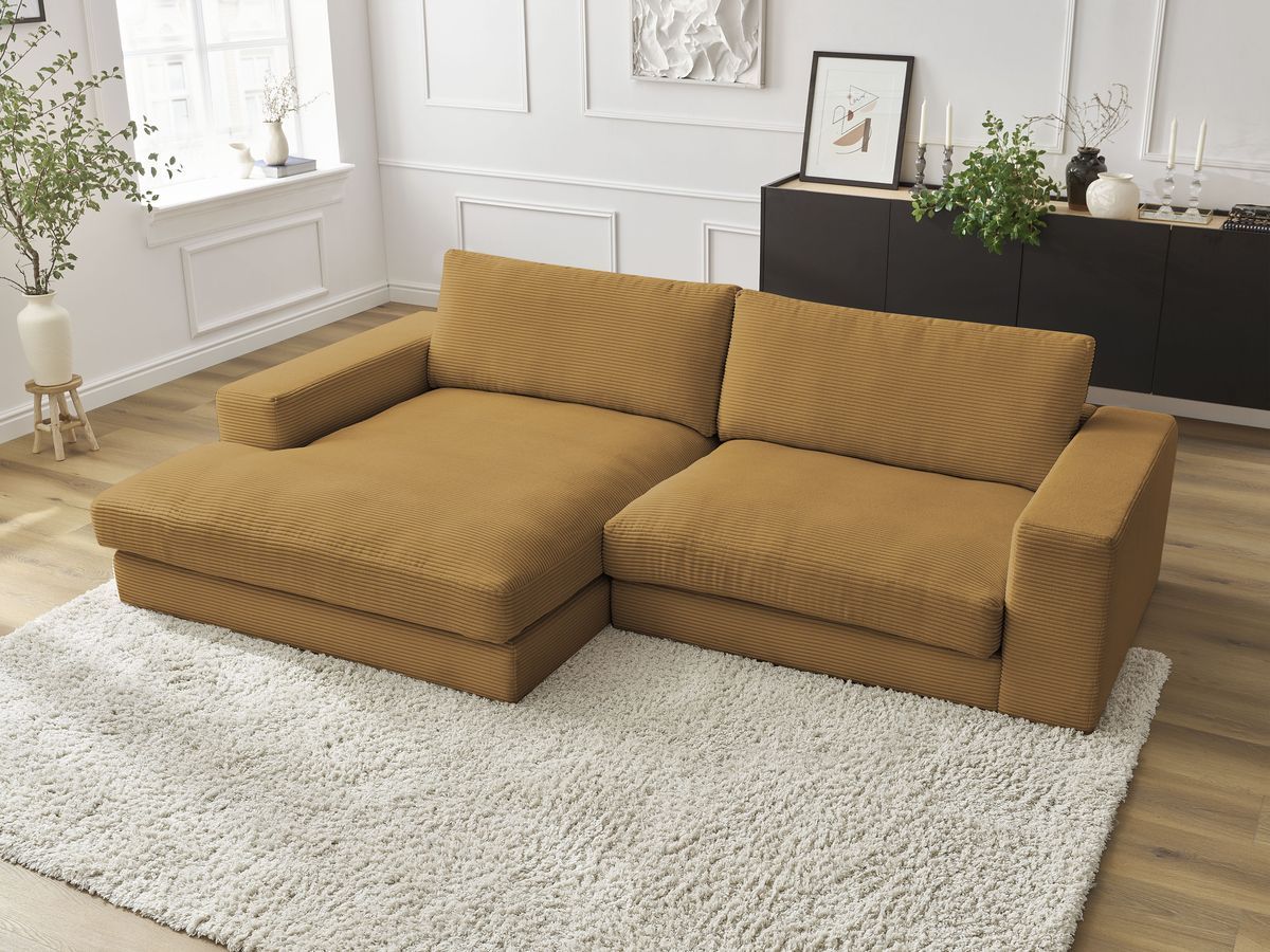 Bobochic Leonard Ecksofa 274 × 159 cm Cordsamt Gelb Ecke links