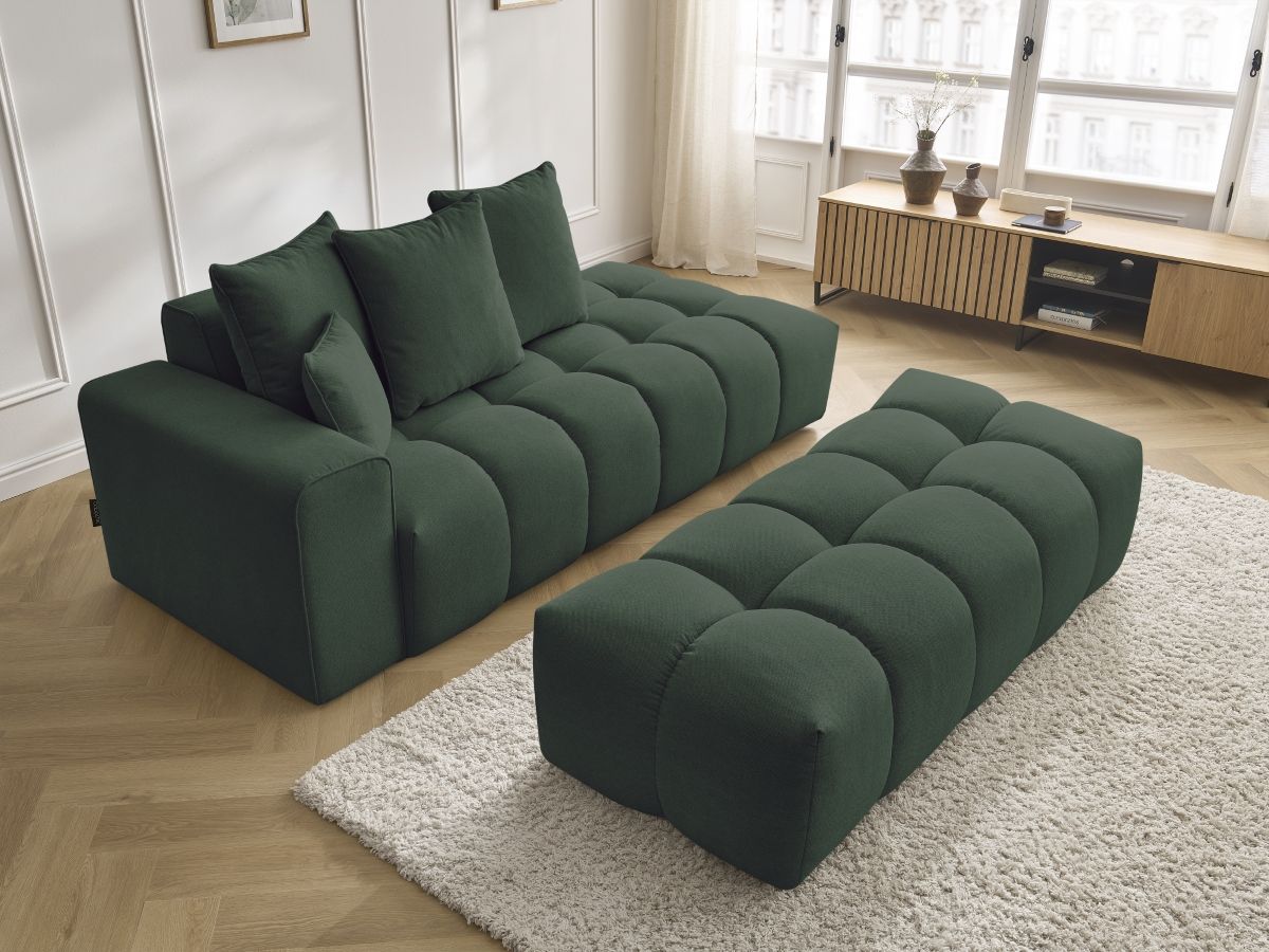 Bobochic Mont-blanc Sofa 5-Sitzer mit Pouf Melange-Stoff Grün Armlehne links