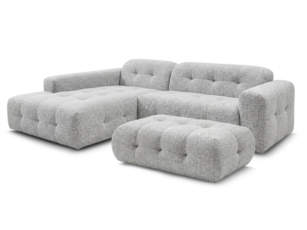 Bobochic Laura Ecksofa mit großem Pouf Melange-Stoff Hellgrau Ecke links