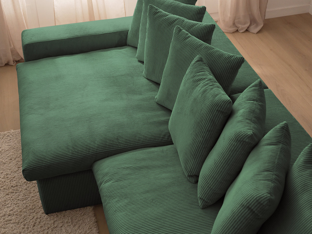 Bobochic Enore Ecksofa 330 × 157 cm Cordsamt Dunkelgrün Ecke links