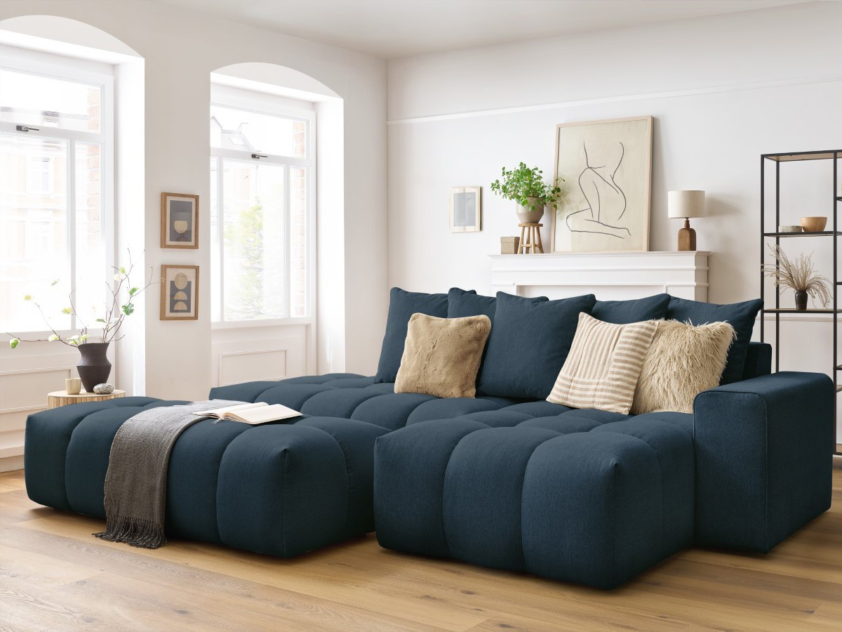 Bobochic Mont-blanc Ecksofa mit Pouf Melange-Stoff Dunkelblau Ecke rechts