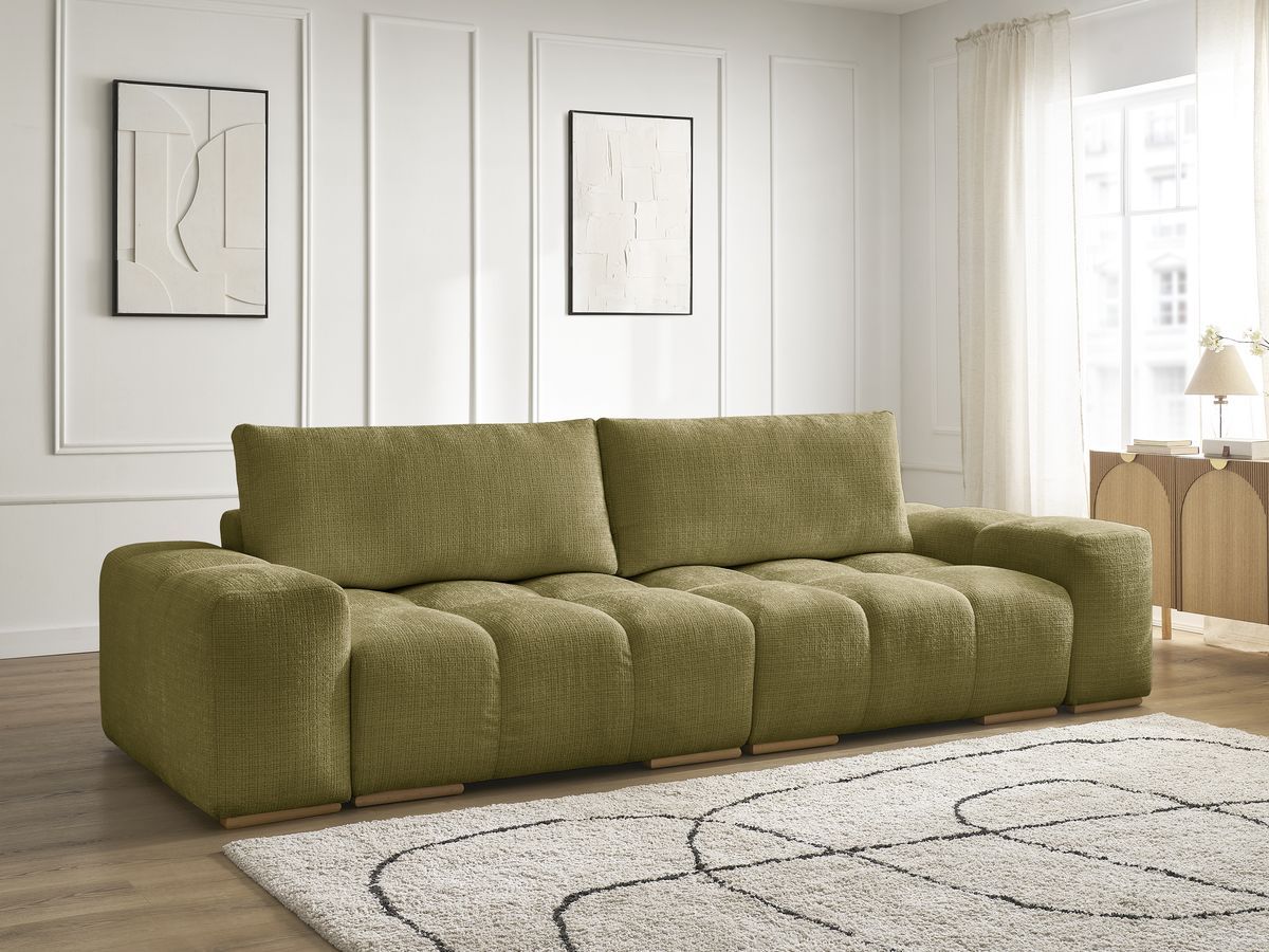 Bobochic Anakin Schlafsofa 3-Sitzer mit Bettkasten, 2 Kissen Strukturstoff Grün