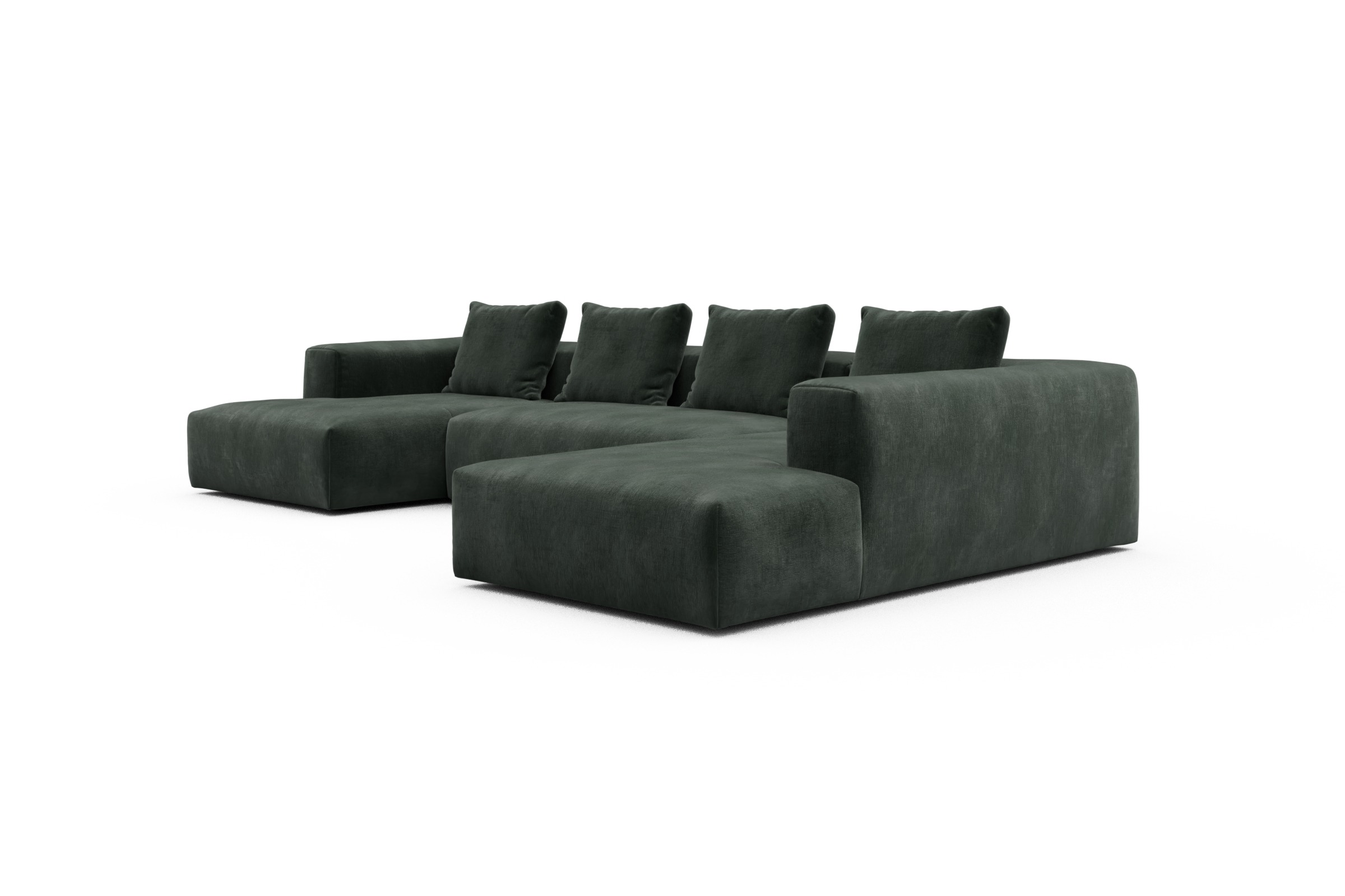Wohnlandschaft Fred Relax-Ecke rechts mit 2-Sitzer und Chaiselongue links Samt Smooth 814-Laurel-Green
