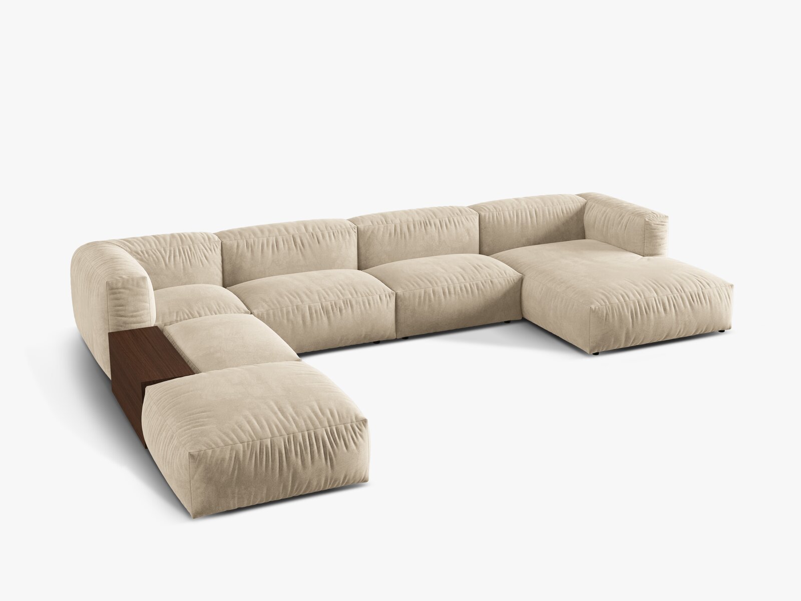 Micadoni Panorama-Ecksofa Martina 5-Sitzer Links Samt Helles Beige