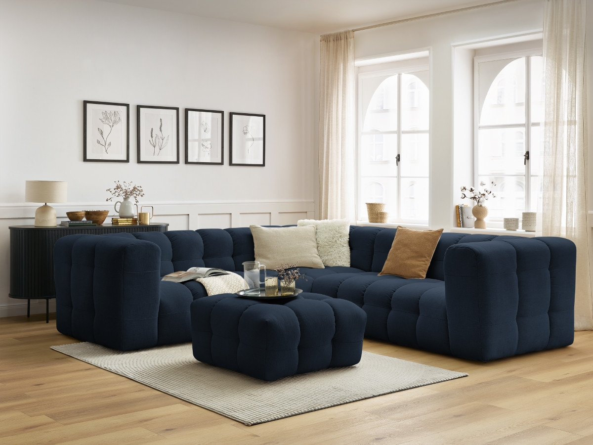 Bobochic Cloud Ecksofa mit Pouf 268 × 110 cm Stoff Dunkelblau