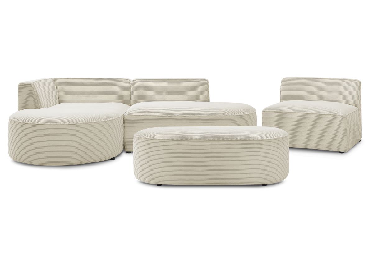 Bobochic Rousseau Ecksofa mit Sofamodul und Pouf Cordsamt Beige Ecke links