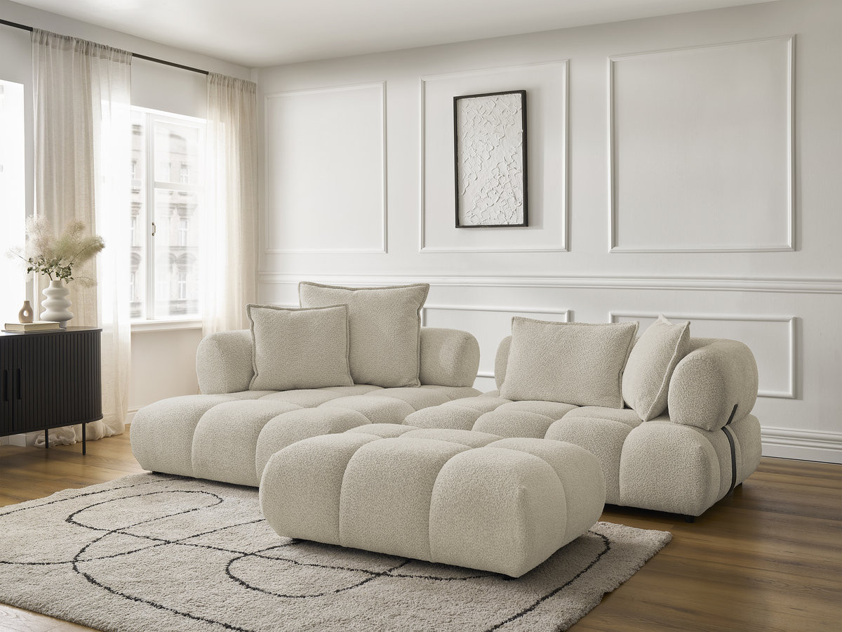 Bobochic Alya Ecksofa mit Pouf Bouclé-Stoff Beige Ecke links