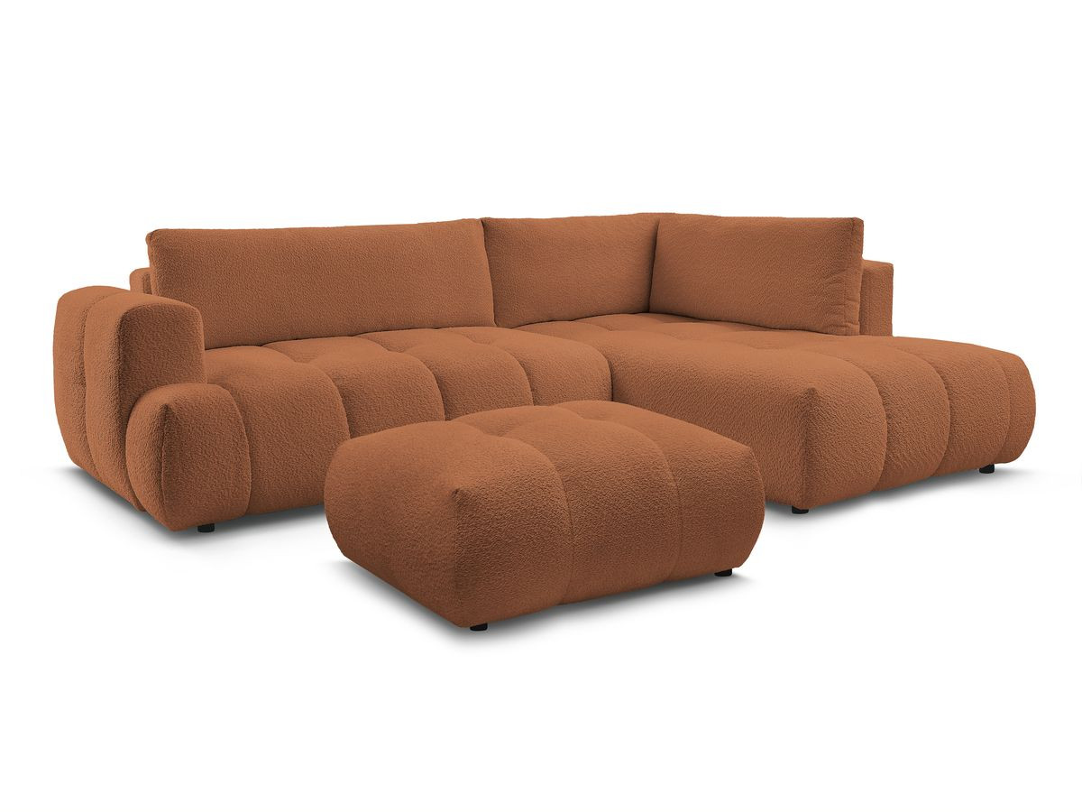 Bobochic Fuji Ecksofa mit Schlaffunktion und Bettkasten und Pouf 282 × 204 cm Bouclé-Stoff Orange Ecke rechts