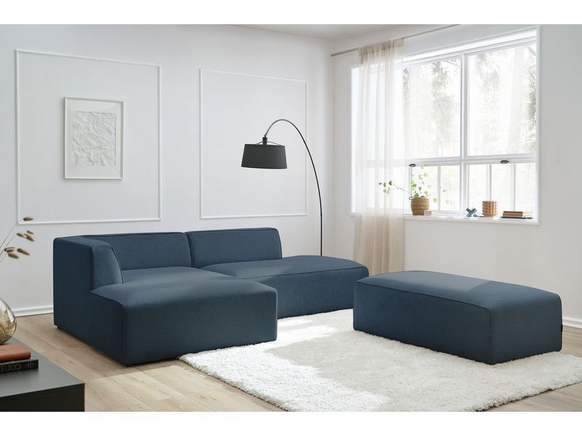 Bobochic Megeve Ecksofa mit Schlaffunktion und Pouf Melange-Stoff Dunkelblau Ecke links