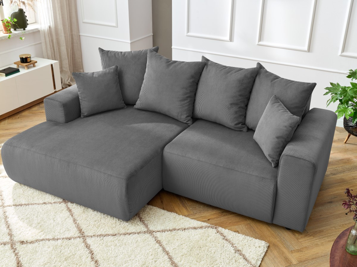 Bobochic Enjoy Ecksofa Cordsamt Dunkelgrau Ecke links