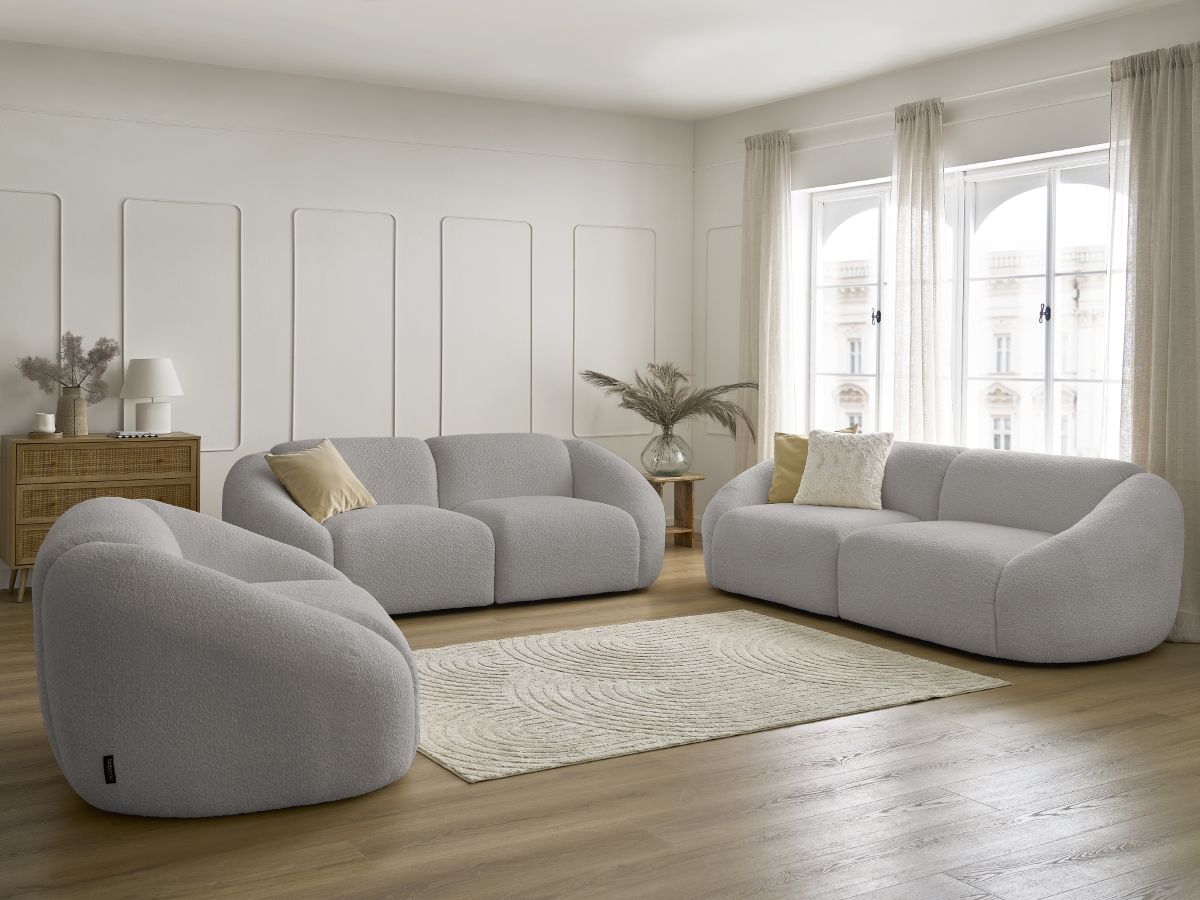 Bobochic Tina Sofa 6-Sitzer Bouclé-Stoff Hellgrau