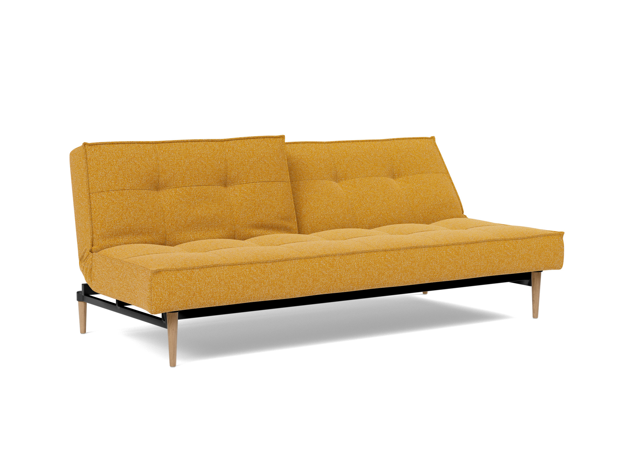 Schlafsofa Splitback Boucle Skandi 536-Ochre Beine Styletto Eiche hell
