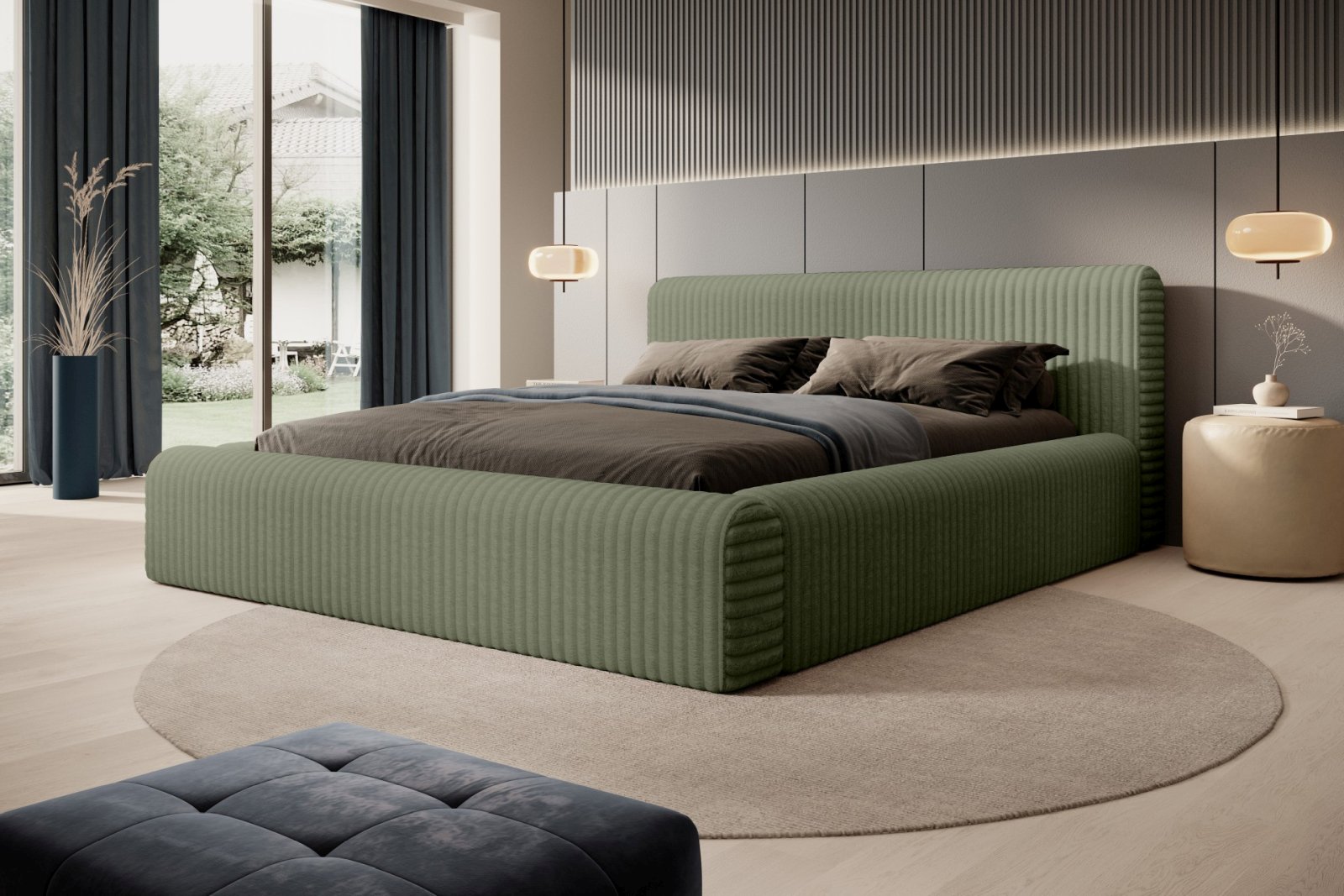 Polsterbett Miloa Softcord mit Fellstruktur 180x200 mit Holzrahmen Vito 77