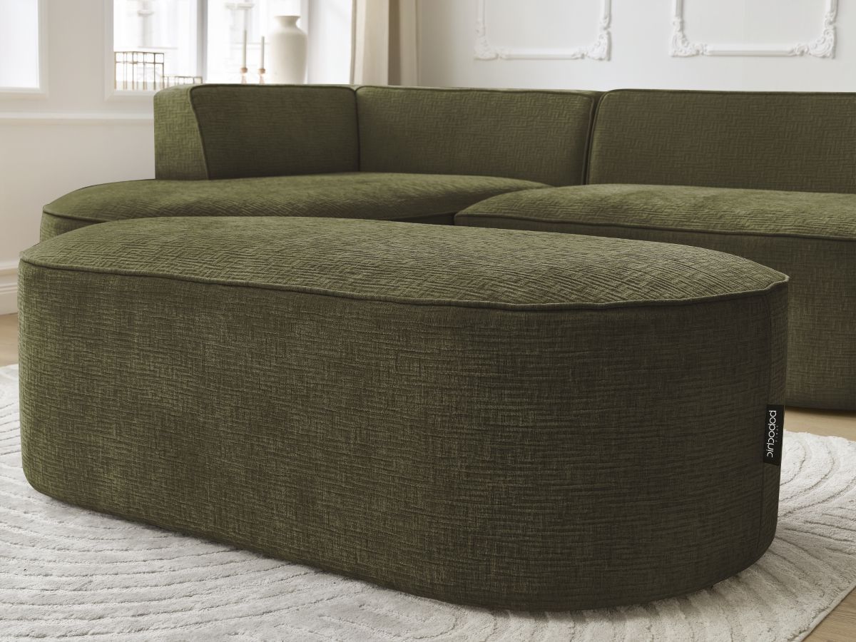 Bobochic Rousseau Ecksofa mit Pouf Strukturstoff Grün Ecke links