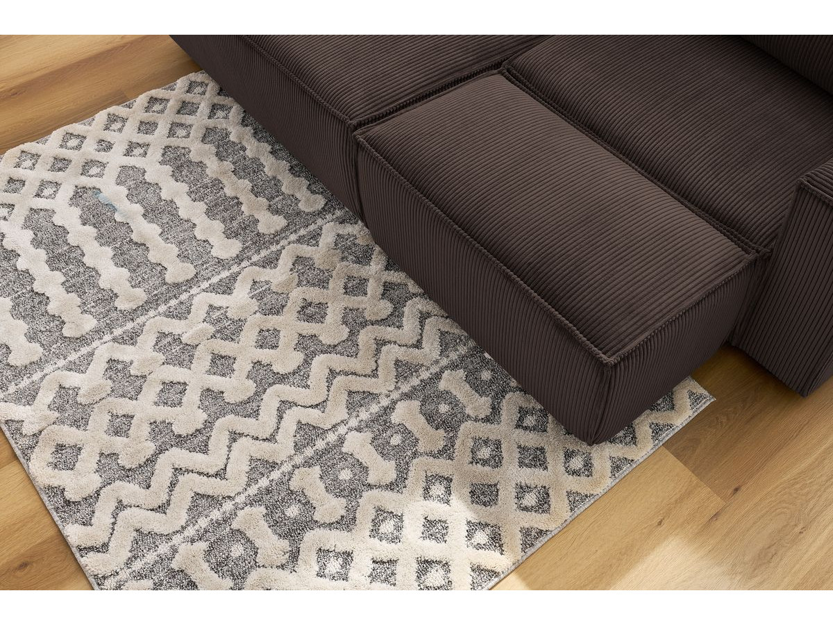 Bobochic Nihad Ecksofa mit Pouf Cordsamt Braun Ecke links