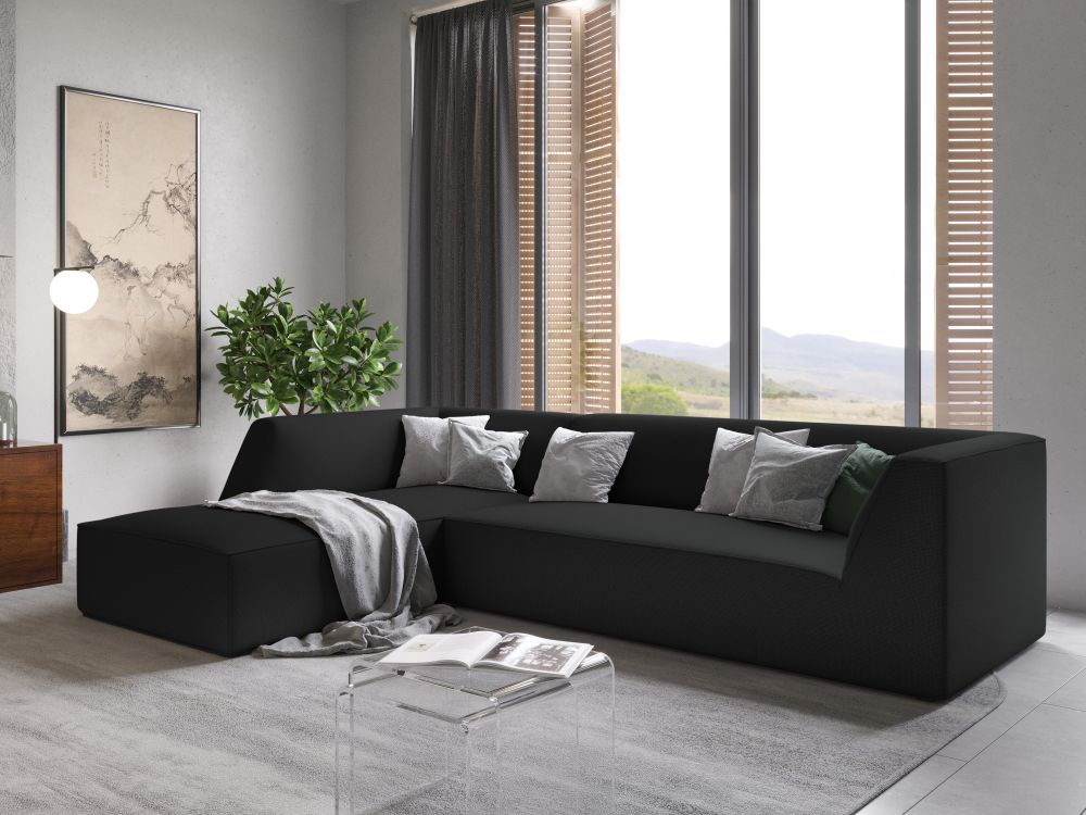 Cosmopolitan Design Ecksofa Siena 4-Sitzer Strukturierter Stoff Ottawa Schwarz Links