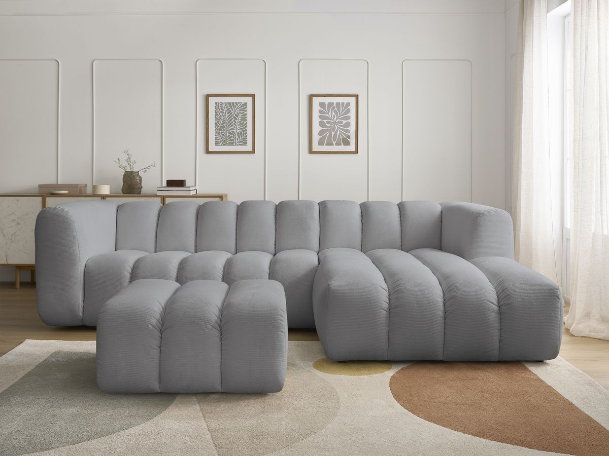 Bobochic Talia Ecksofa mit Pouf Melange-Stoff Hellgrau Ecke rechts