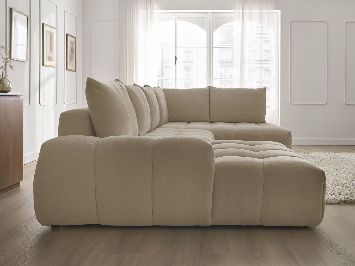 Bobochic Everest Wohnlandschaft, 6 Kissen Strukturstoff Taupe Ecke links
