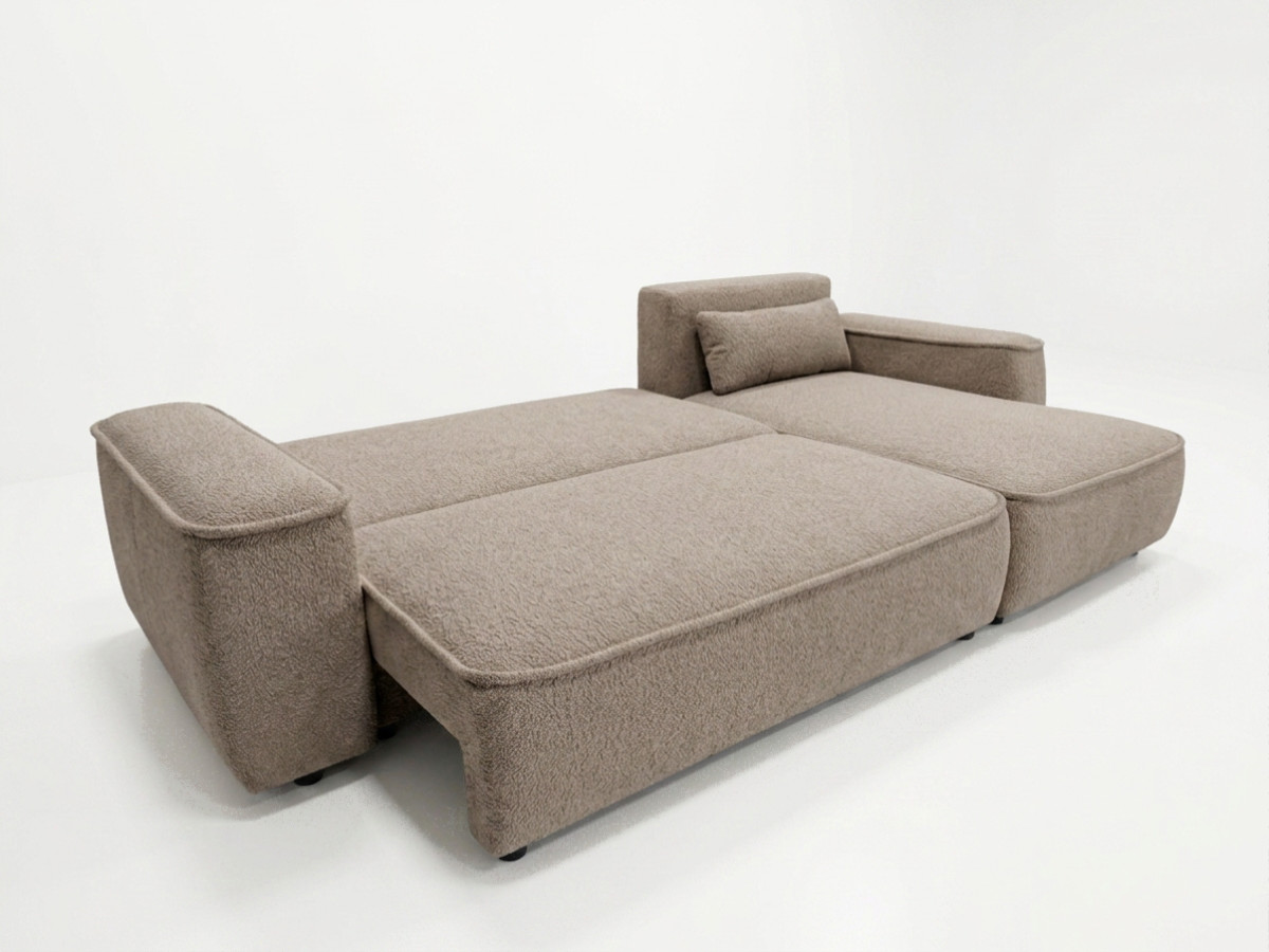 Bobochic Honore Ecksofa mit Schlaffunktion und Bettkasten Chenille Taupe