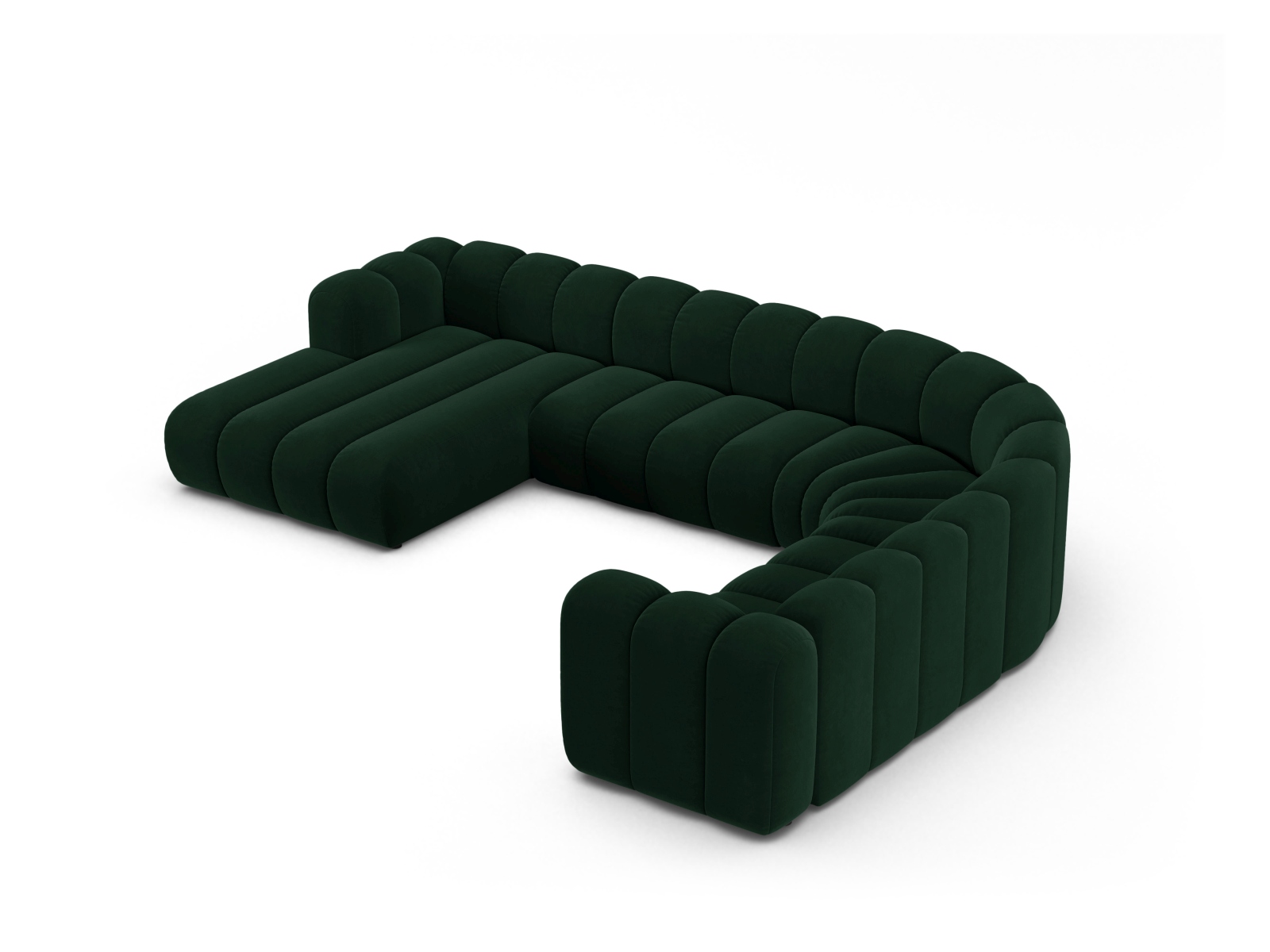 Micadoni Modulares Panorama Ecksofa Lupine 6-Sitzer Rechts Samt Salvador Flaschengrün