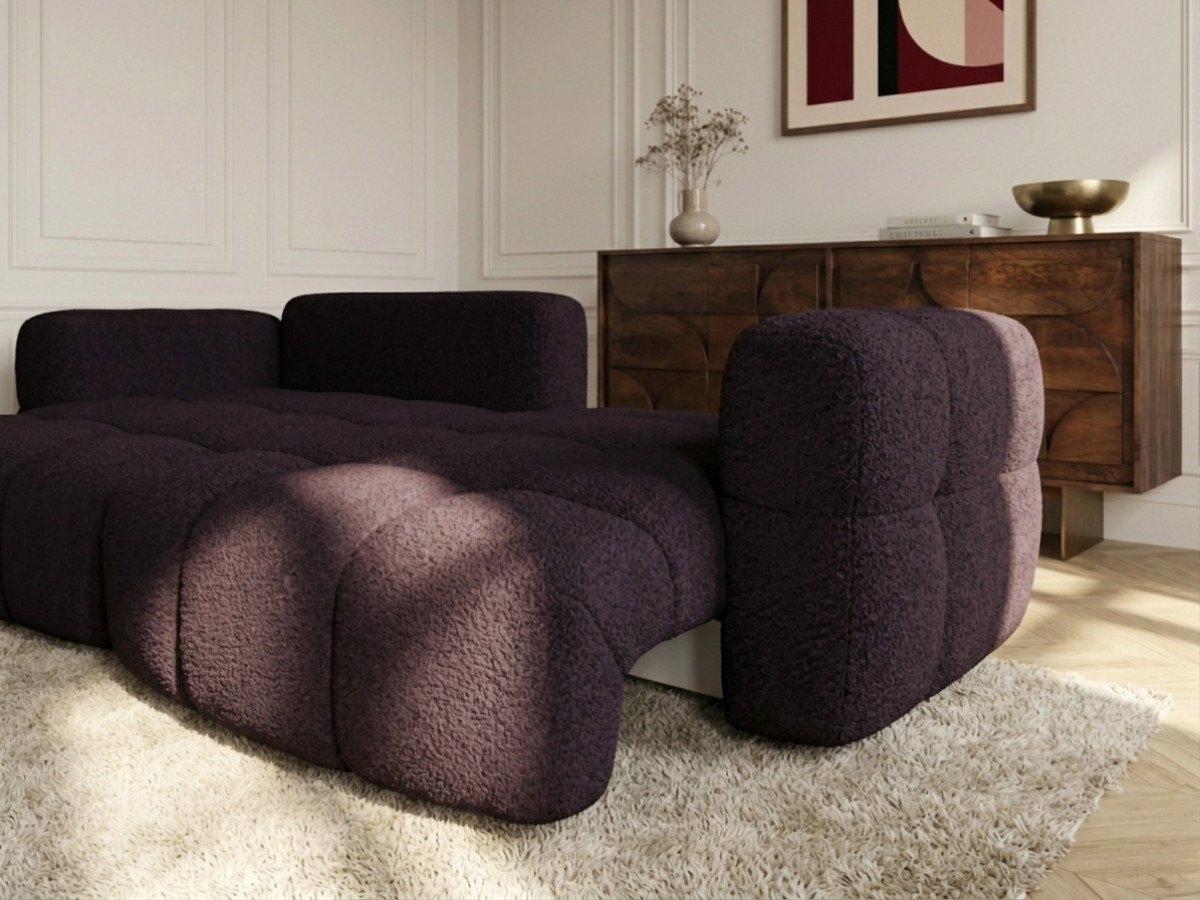 Bobochic Madison Ecksofa mit Schlaffunktion und Bettkasten Stoff Violett