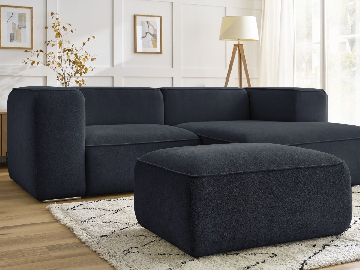 Bobochic Zephyr Ecksofa mit Pouf 260 × 165 cm Strukturstoff Dunkelblau Ecke rechts