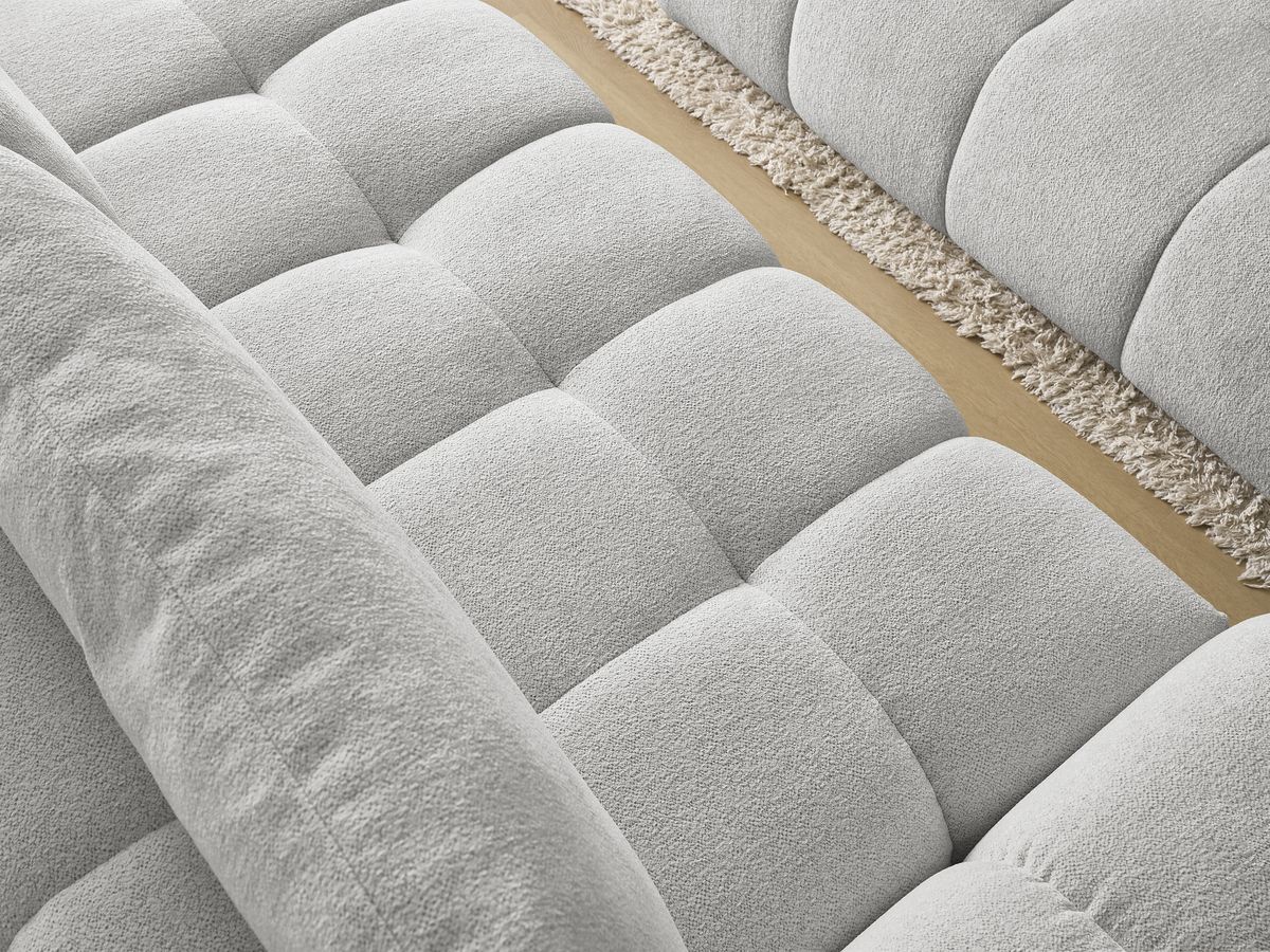 Bobochic Everest Schlafsofa 3-Sitzer mit Bettkasten und Pouf, 2 Kissen Melange-Stoff Hellgrau