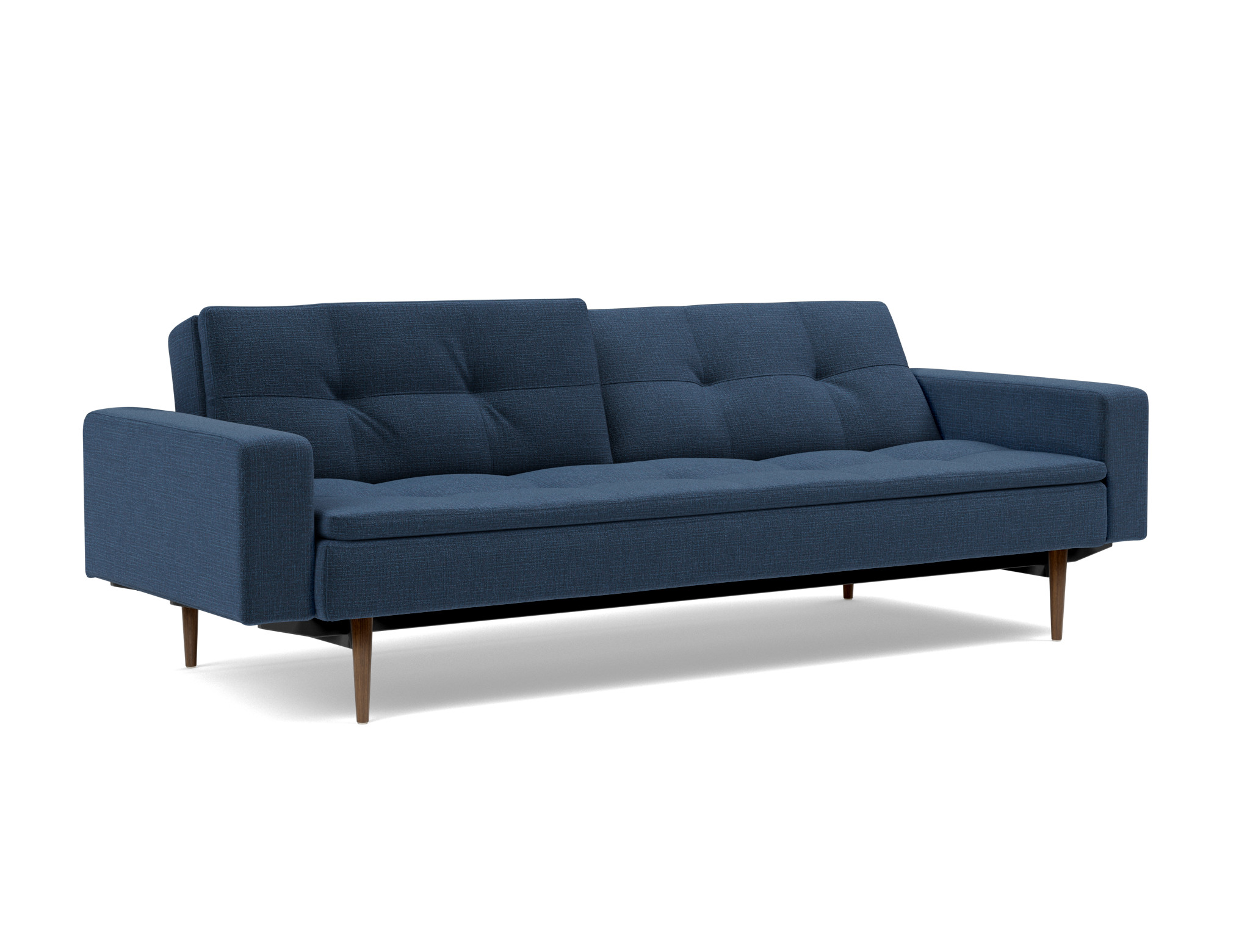 Schlafsofa Dublexo mit Armlehnen Chenille Esina 414-Indigo-Blue Beine Styletto Eiche dunkel